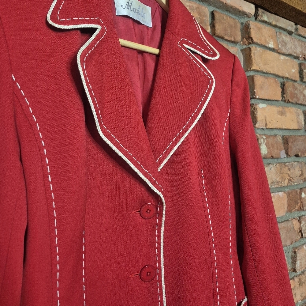 Vintage Mable High Fashion 100% Wool Contrast Stitch Blazer • Tailored Statement - Picture 5 of 12